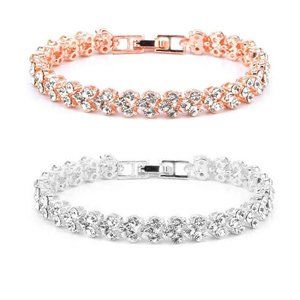 18K Rose or White Gold Silver Plated 7.5in Tennis Bracelet 3mm Round CZ …